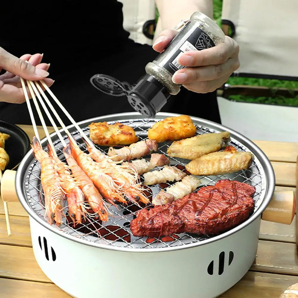 Carvallo Koreansk kolgrill rund | Bärbar BBQ-ugn av järn | 32 × 10 cm | Non-stick grillgaller | För camping och utomhus