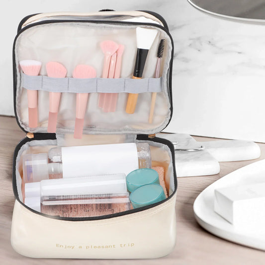 Carvallo TravelCase Kosmetiktasche mit Doppelkammer | 23 × 17 × 16 cm | Vattentålig & Transparent | För resor & skönhetsprodukter