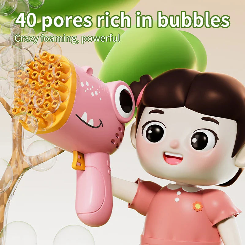 Carvallo såpbubblepistol DinoBubble 40X Pro | 40 munstycken | Helautomatisk handhållen bubbelmaskin | Utan batteri & såpvattenslösning