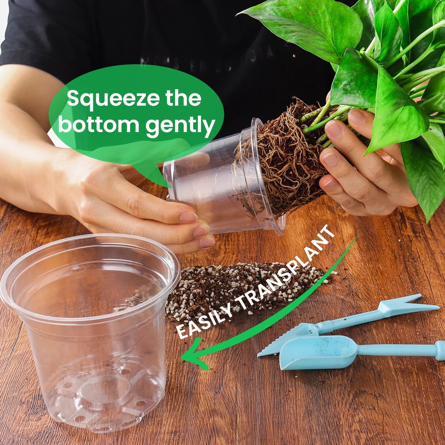 Carvallo Planter Set | 30-piece Set Transparent | 6,7" + 5" + 4" | Flexibel, Robust & med dräneringshål