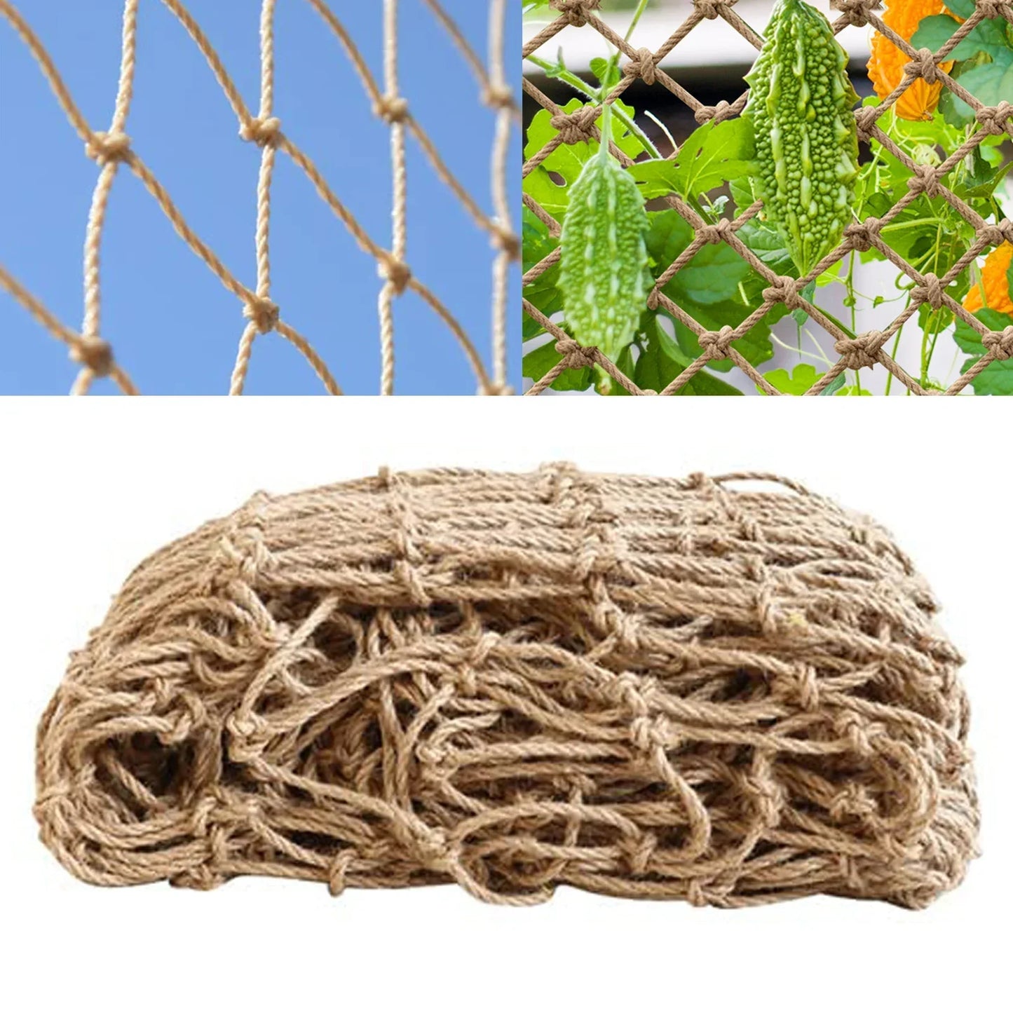 Carvallo EcoGrid växtnät av jute | Naturligt klätternät för trädgård & dekoration | 1 m²