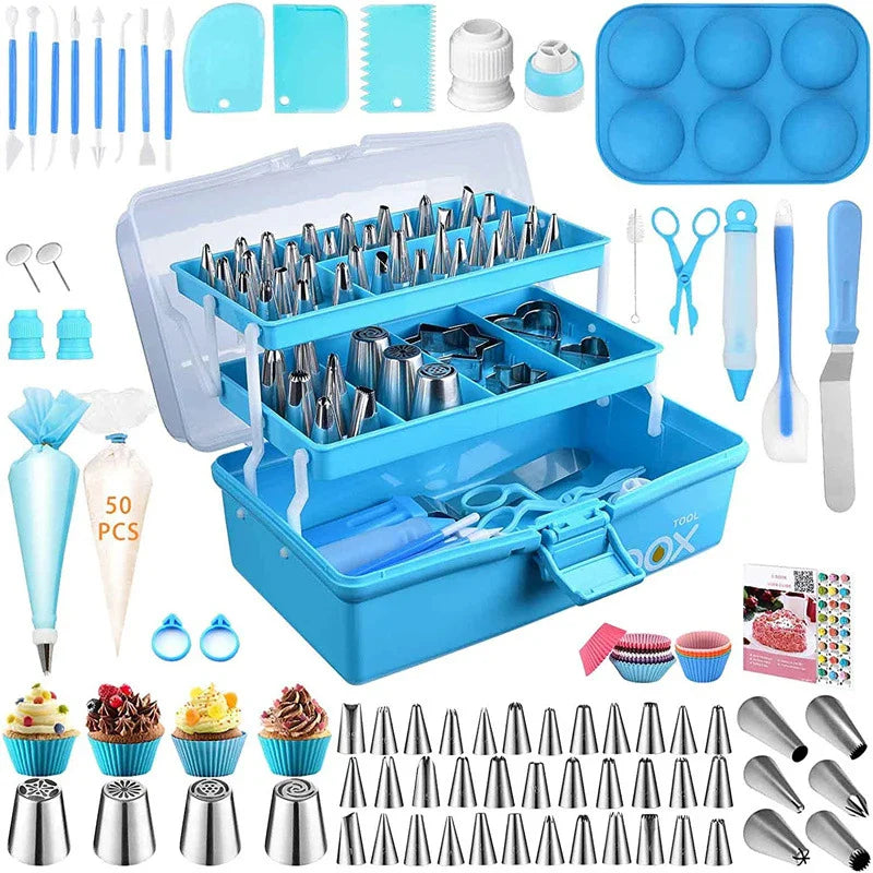 Carvallo MasterKit Tårta dekoration Set 236-delar | Spritspåsar &amp; tyllar i rostfritt stål | Komplett set för bakentusiaster