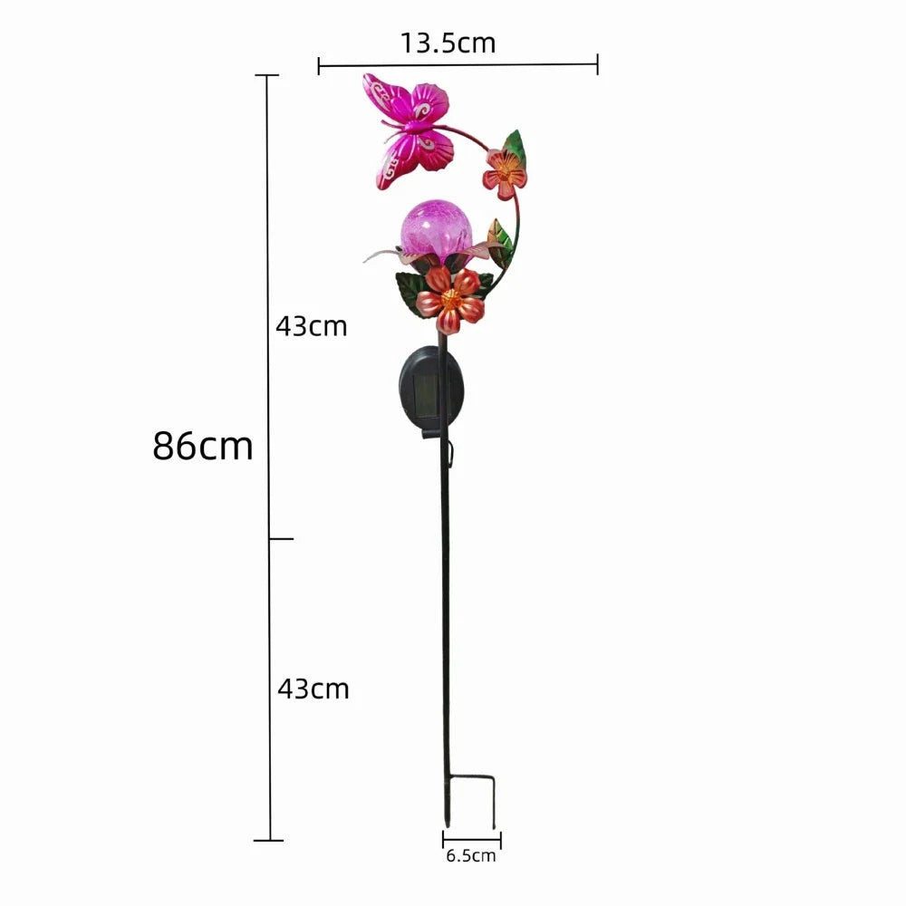 Carvallo Solsken Solar Trädgårdsstake Blomma med LED | Glasblomma & Järnstång | Automatiskt ljus vid skymning | För Trädgård, Balkong & Terrass