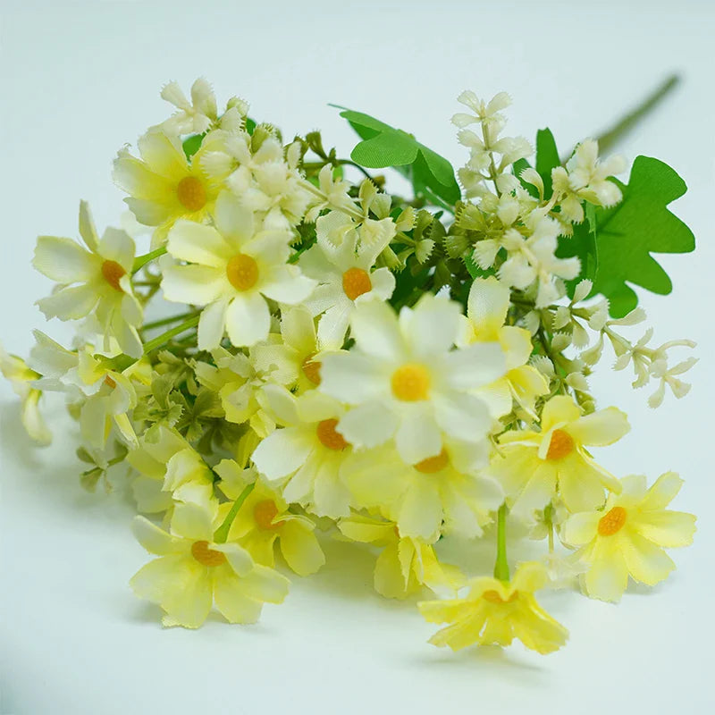 Kunstblommor bukett Floraviva Daisy | 7 grenar med 28 tusenskönshuvuden | Sidenutseende | För bordsdekoration, bröllop &amp; hem