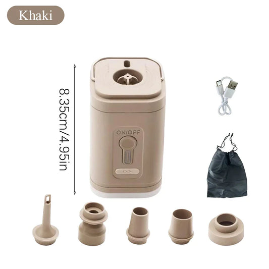 Carvallo Mini Luftpump | Ultra Kompakt & USB-C Uppladdningsbar | 5 Munstycken | 200L/min Effekt