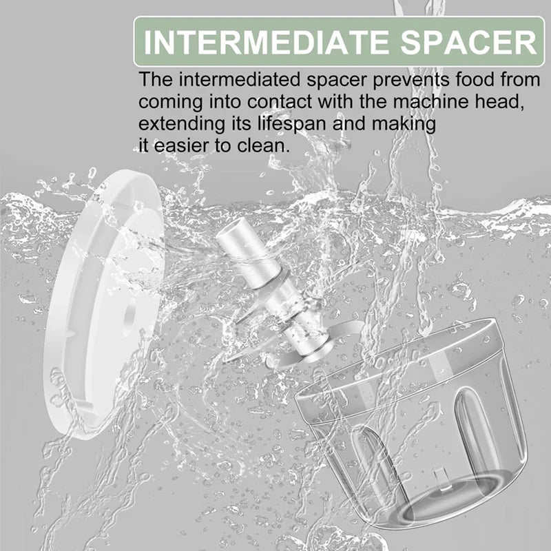 Carvallo MiniPro 400 Elektrisk vitlök- & grönsakskniv 400 ml | 6 rostfria blad | USB-laddning | Vattentät & Bärbar
