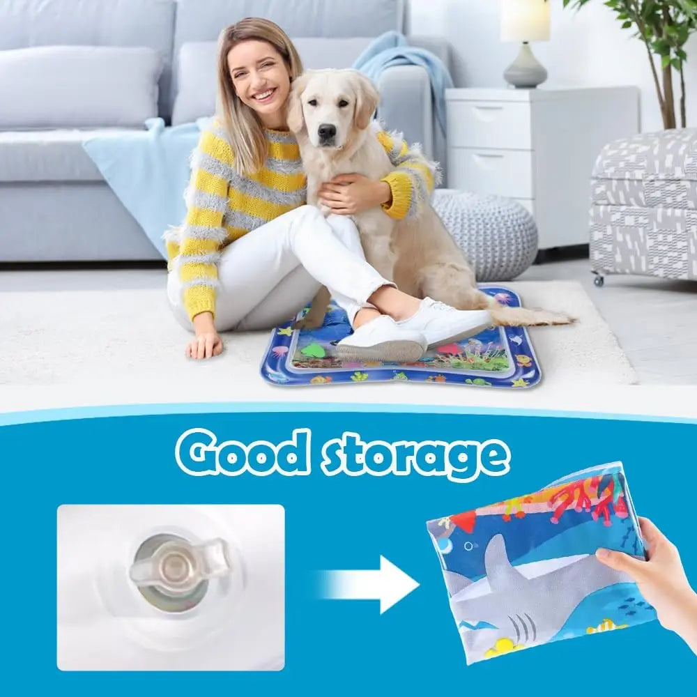 Carvallo | Interaktiv vattenspelmatta för katter och hundar | Svalkande sommar-spelmatta | Upplåsbar och bärbar | 65 cm / 100 cm