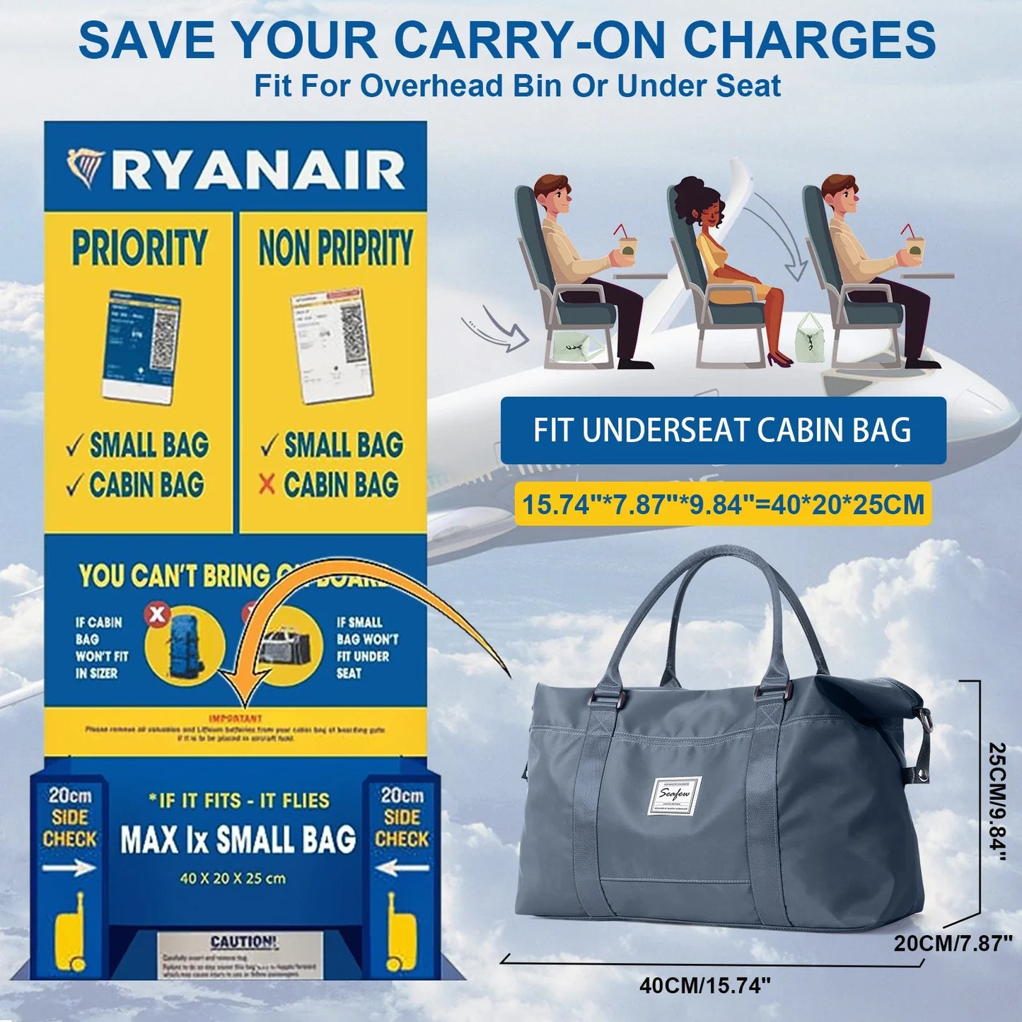 Carvallo Resväska Handbagage 40x20x25 | Stor kapacitet | Weekender för korta resor | Flygkunglig kabinväska