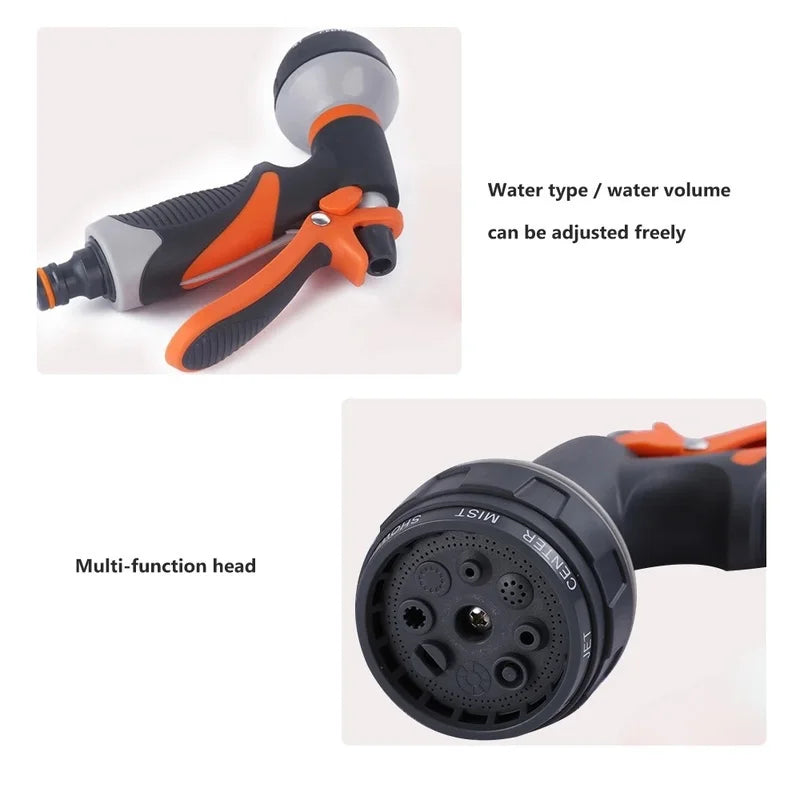 Carvallo MultiJet trädgårdssprutepistol med 8 funktioner | Högtrycksvattenpistol för bil, balkong &amp; växter | Utan elektricitet | Orange