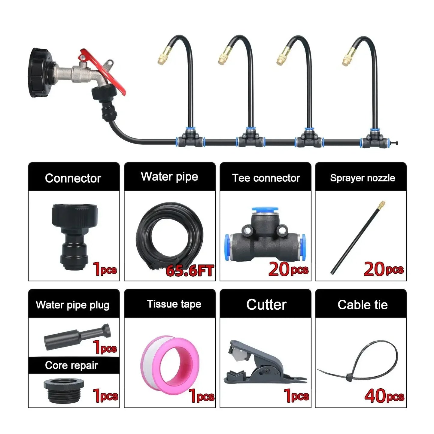 Carvallo Pro360 Automatiskt bevattningssystem 20 m | 360° Justerbara sprutmunstycken | DIY dimbevattningsset | För trädgård, grönsaksland och terrass