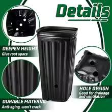 Carvallo DeepGrow Krukor Planter Krukor Höga & Fyrkantiga | 10/25-set | Med dräneringshål | Svart | 20x10x7 cm