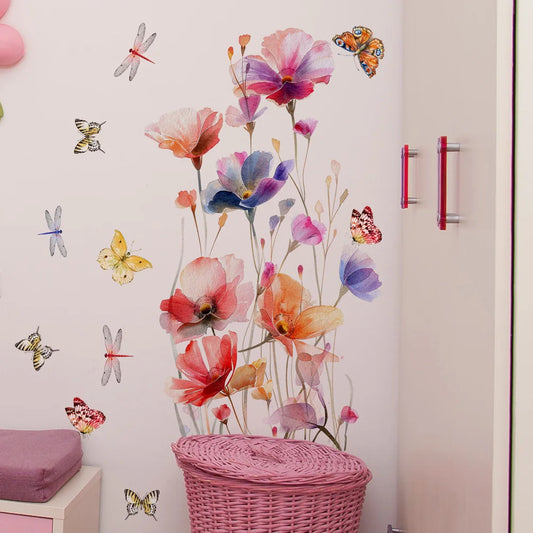 Carvallo ButterflyBloom wall sticker watercolor flowers & butterflies | self-adhesive & removable | for living room & bathroom