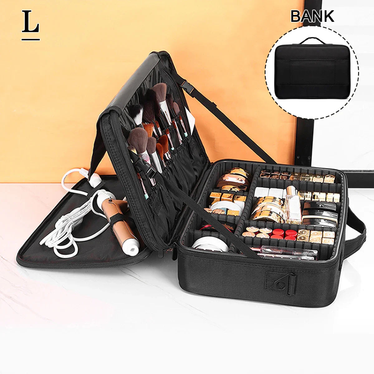 Carvallo Pro Make-up-väska | Bärbar kosmetikorganisatör med fack | För makeupartister, nageldesigners & resor