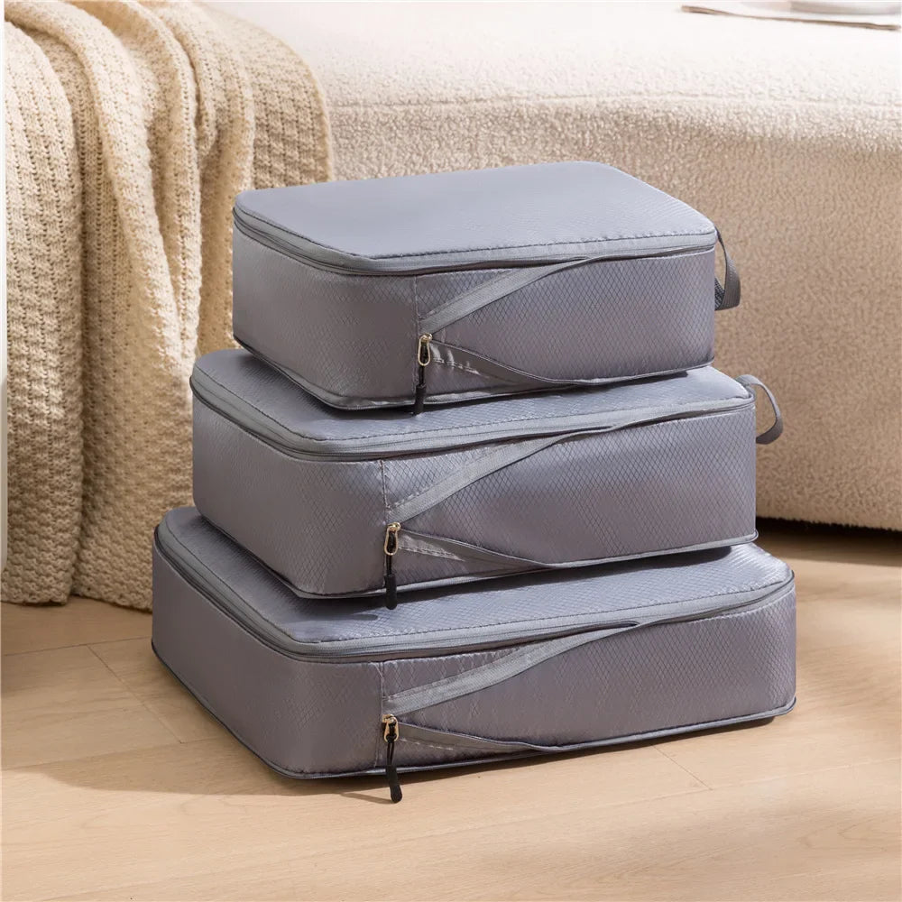 Carvallo Travel | 3-delat kompression packpåse set | Vattentäta reseorganisatörer i Oxford-tyg | Platsbesparande & Bärbar | 30 × 20 × 10 cm / 35 × 24 × 10 cm / 40 × 30 × 10 cm