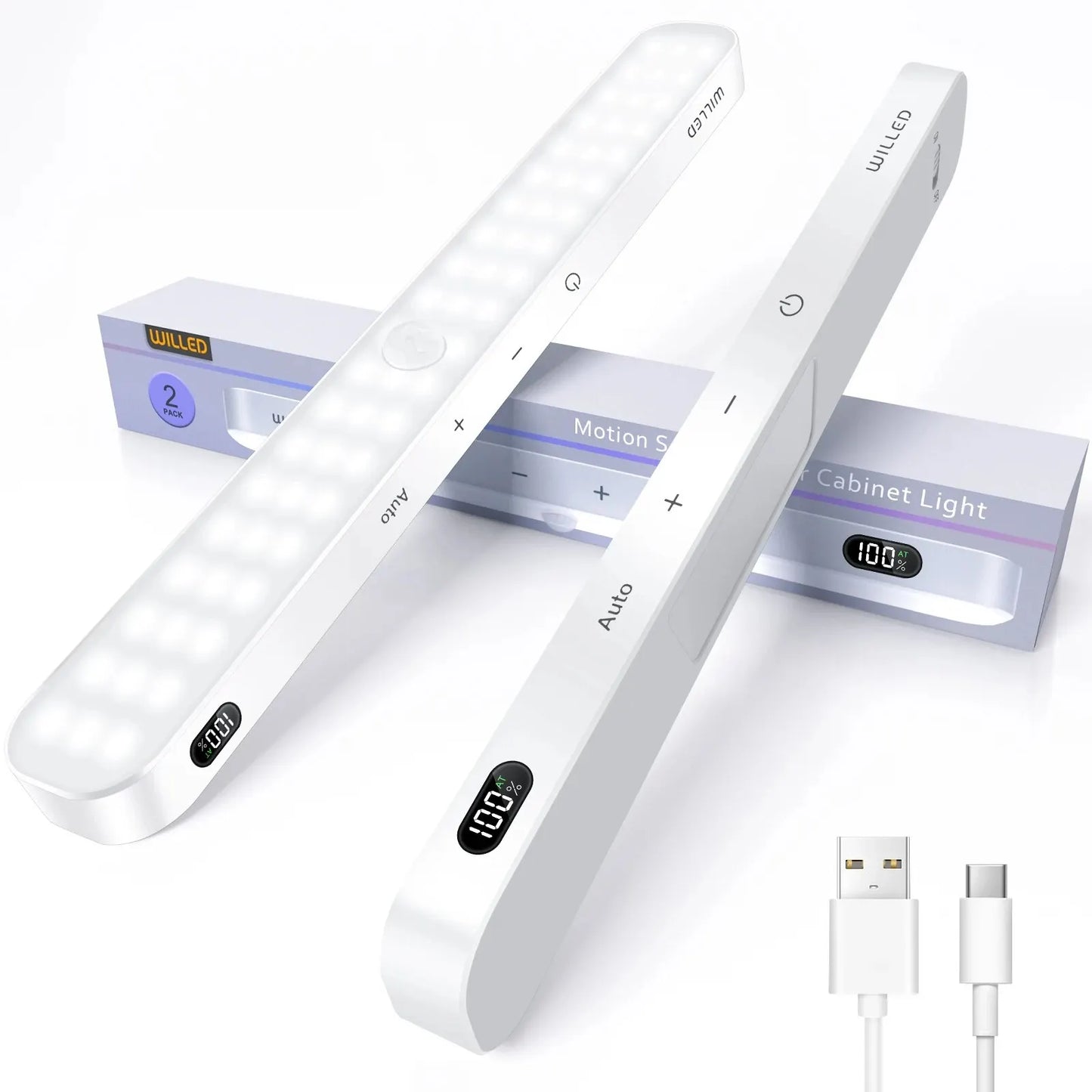 Carvallo LED ljusskena | Med rörelsesensor & batteriindikator | Uppladdningsbar | För skåp, kök & hall