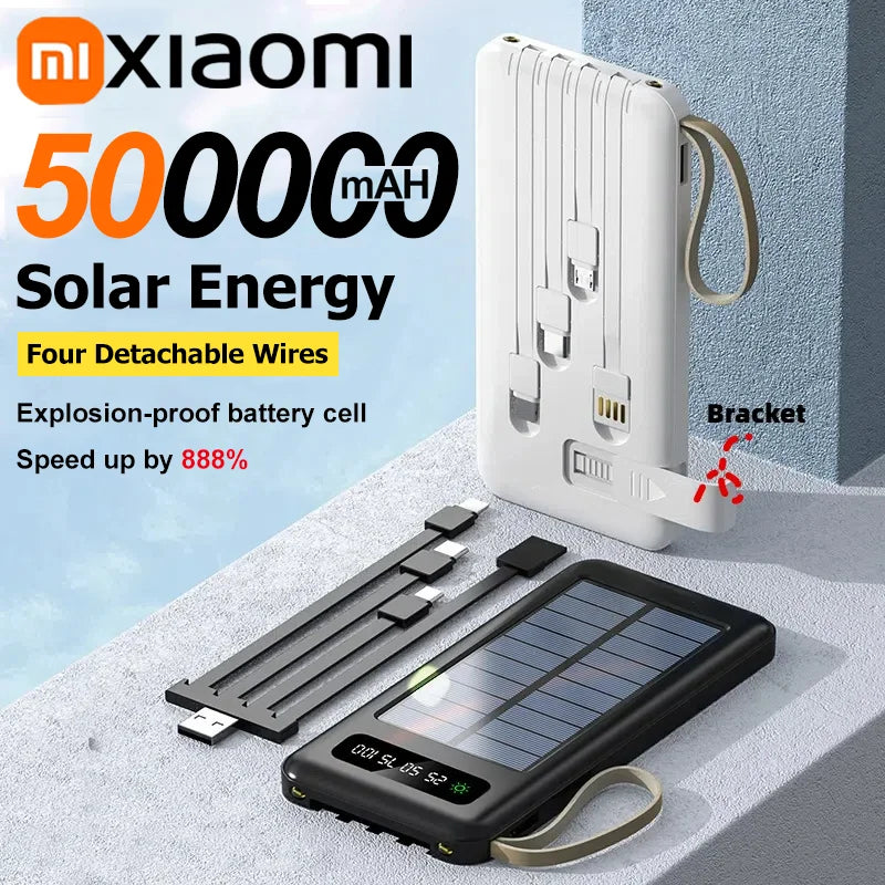 Carvallo SolarCore 50K Solkraftbank 50.000 mAh | Med campingljus, 4 laddkabel och Dual USB | Snabbladdningsfunktion & utomhuskompatibel