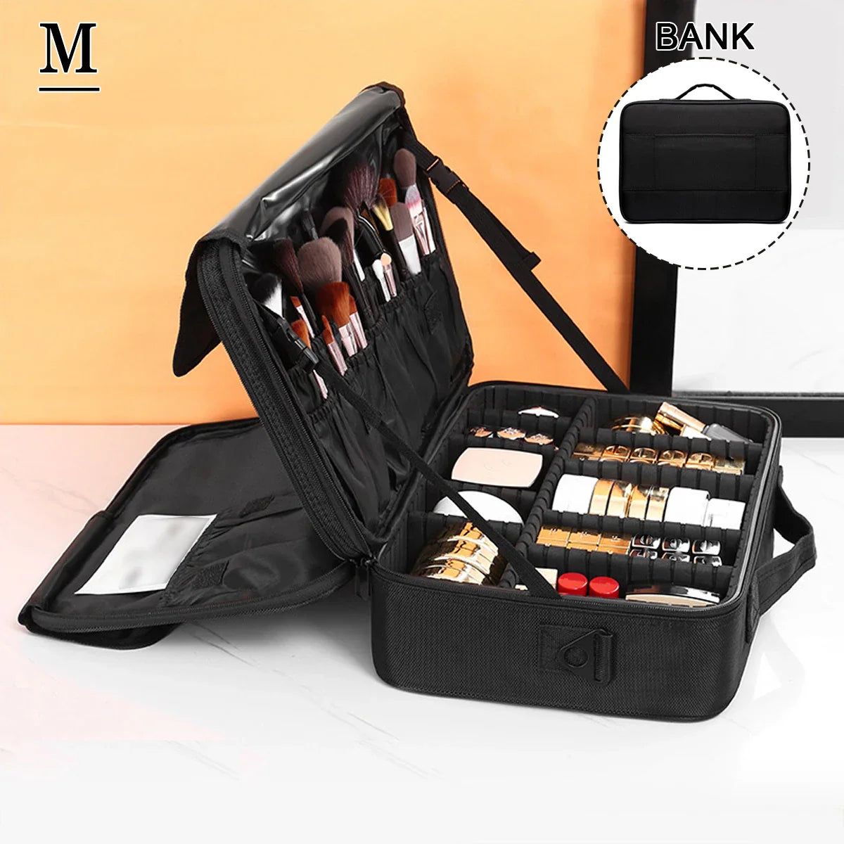 Carvallo Pro Make-up-väska | Bärbar kosmetikorganisatör med fack | För makeupartister, nageldesigners & resor