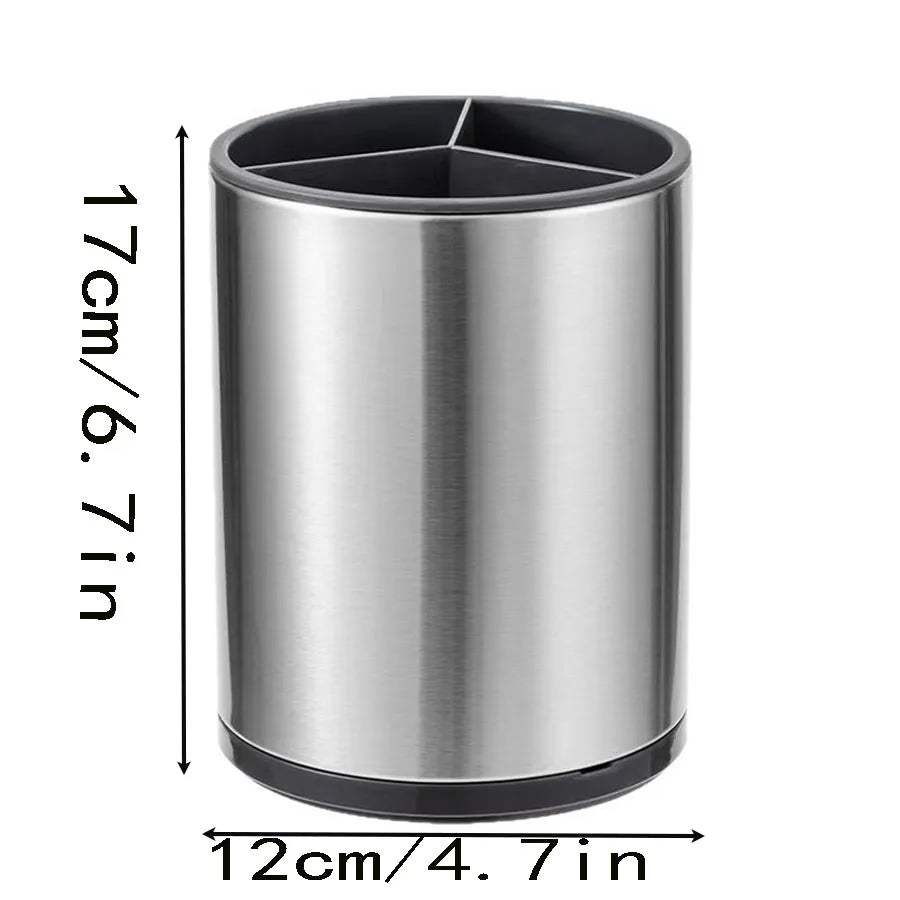 Carvallo bestickhållare i rostfritt stål | Med avvattningsbehållare och stativfötter | Kökorganisator för skedar, gafflar och knivar | 12 × 10 cm