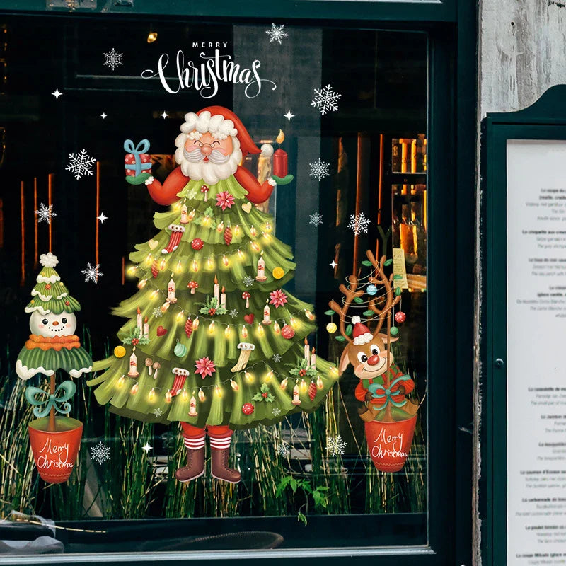 Fönsterdekoration - Festlig dekoration med jultomte och djur för en mysig jul