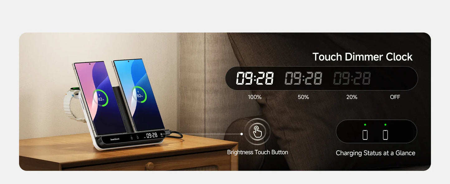 Royallure Dual Wireless Charger – Snabbladdningsdocka för Telefon, Klocka & Hörlurar (Samsung Kompatibel)