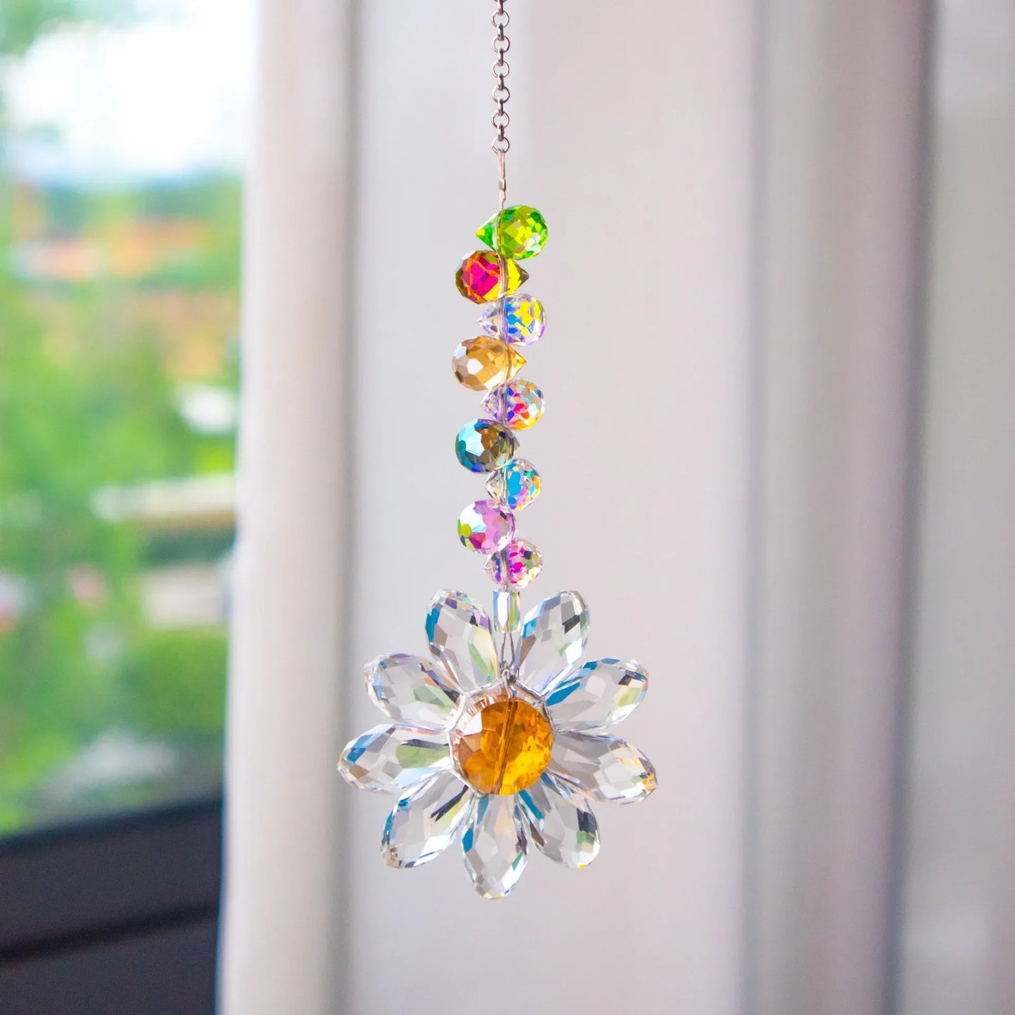 Carvallo-Suncatcher LumiMargarita | K9-Daisy-Regnbågsfångare | Fönster- & Trädgårdsdekoration | 32 cm | Gåvoidé för Hemmet