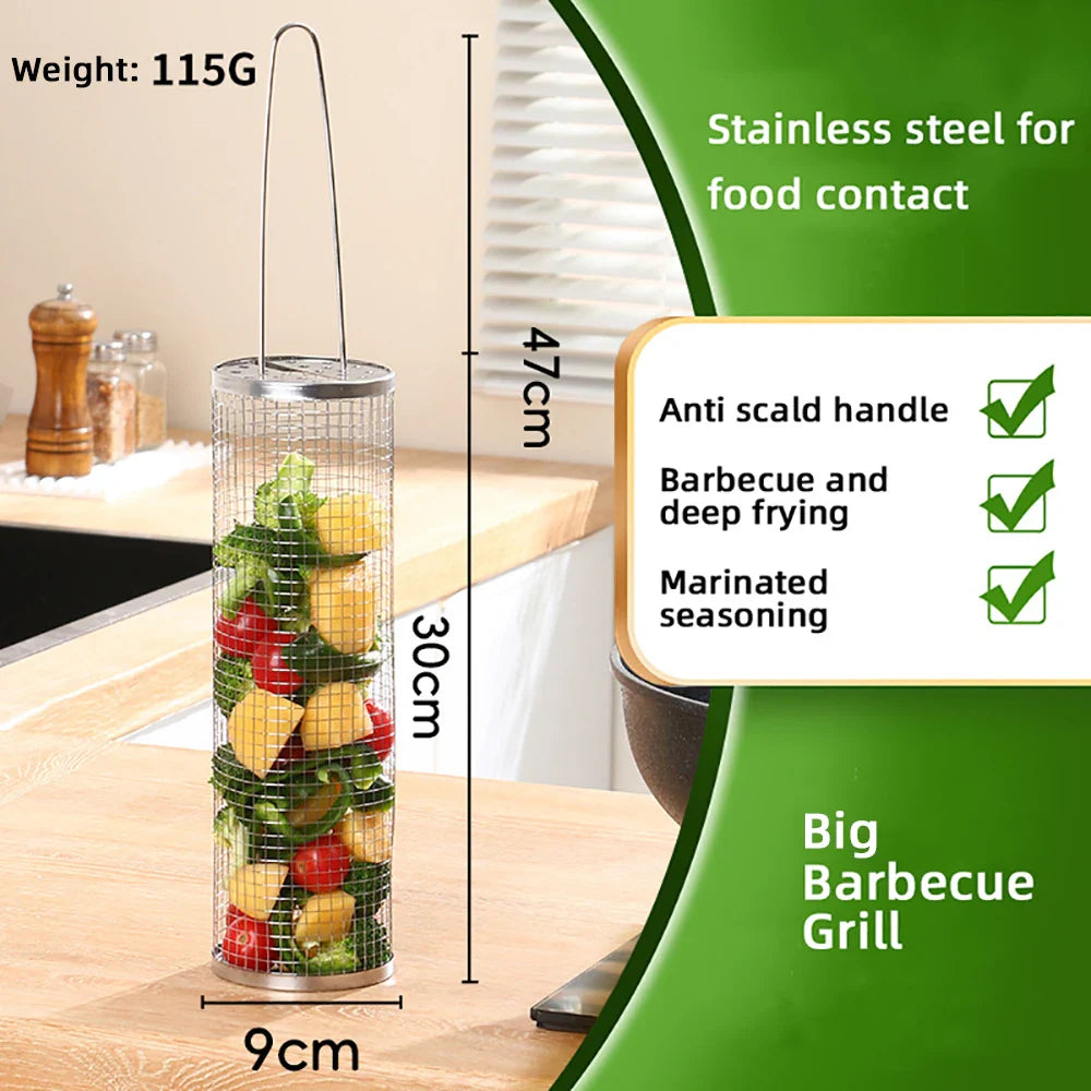 Carvallo ProMesh Grillkorb rostfritt stål | Värmebeständig & med ergonomiskt handtag | För kött, grönsaker & mer | 37/47 cm | Direkt över glöd