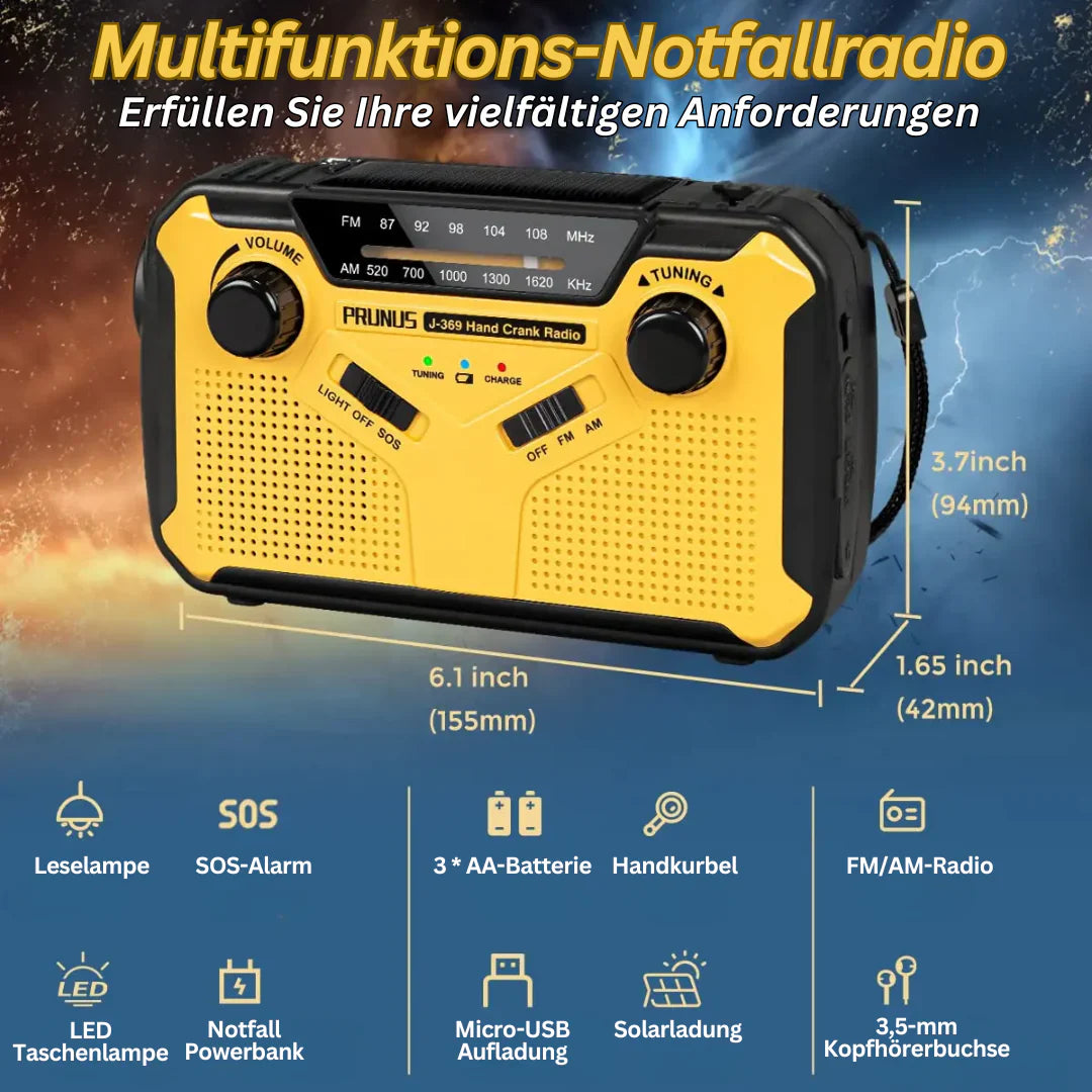 Nödsituation-Radio med vev &amp; sol – Bärbart dynamo-radio med powerbank &amp; LED-ficklampa