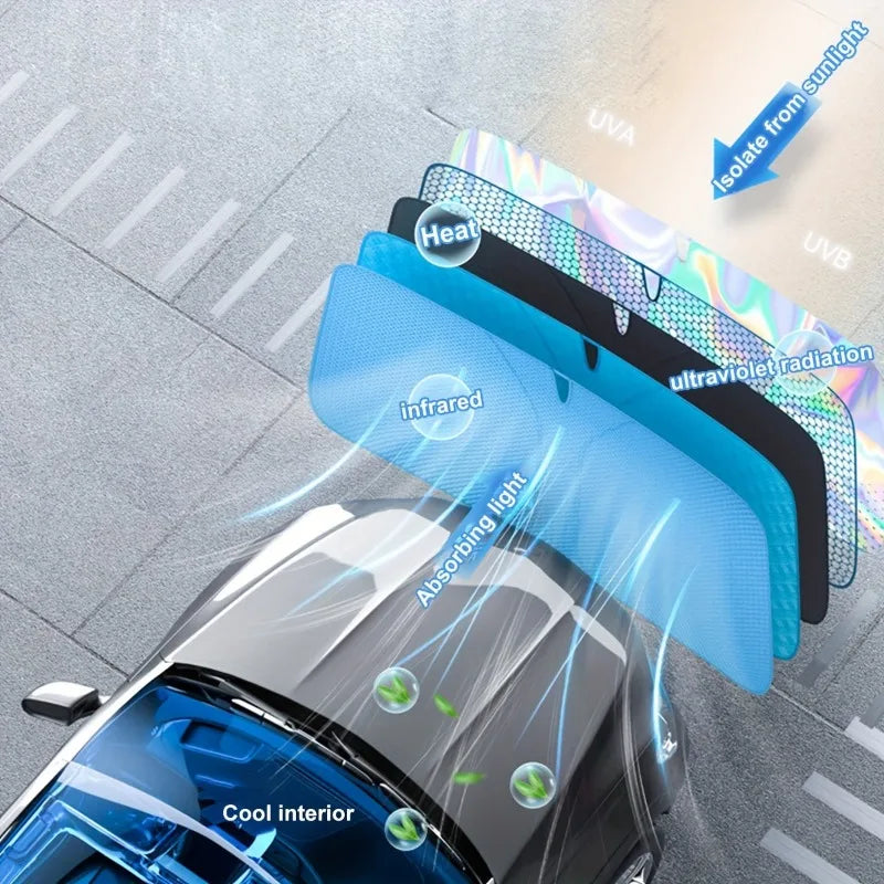 Carvallo Fällbart Bilsolskydd | Värmeskydd med Lasereffekt | UV-blocker för vindrutan | Reflekterande & Kompakt