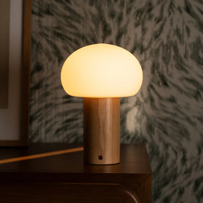 Lumari Senso | Dimbar bordslampa i trä och glas med batteri