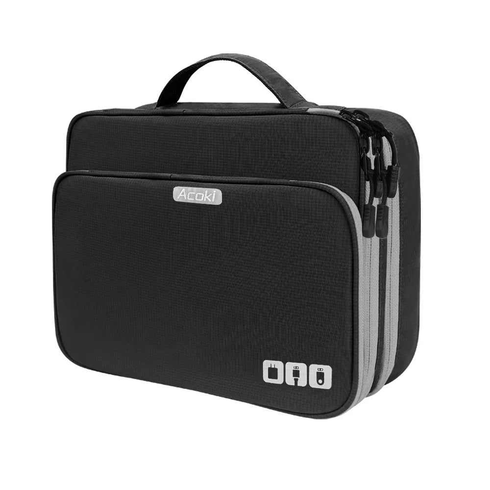 Carvallo-Organizer TECHNIVO LayerPro | 3-lagers Kabelväska | Vattentät & Stort Volym | För iPad, Laddare & Tillbehör