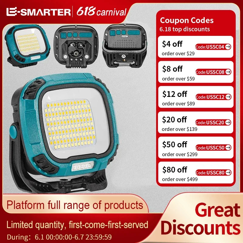 Carvallo ProBeam Återuppladdningsbar LED-arbetslampa med magnet & krok | 180° vridbar | Campingskapa med varningsljus & USB-utgång | Modell W892