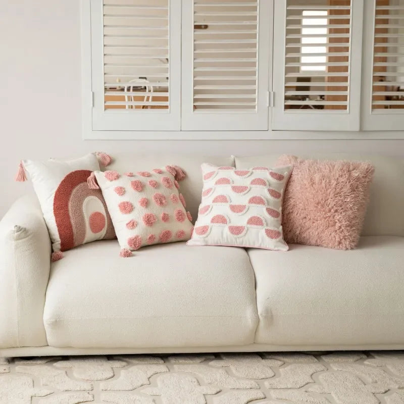 Carvallo – Geometrisk Tofthandduk Kuddöverdrag med Broderi & Lyxig Textur