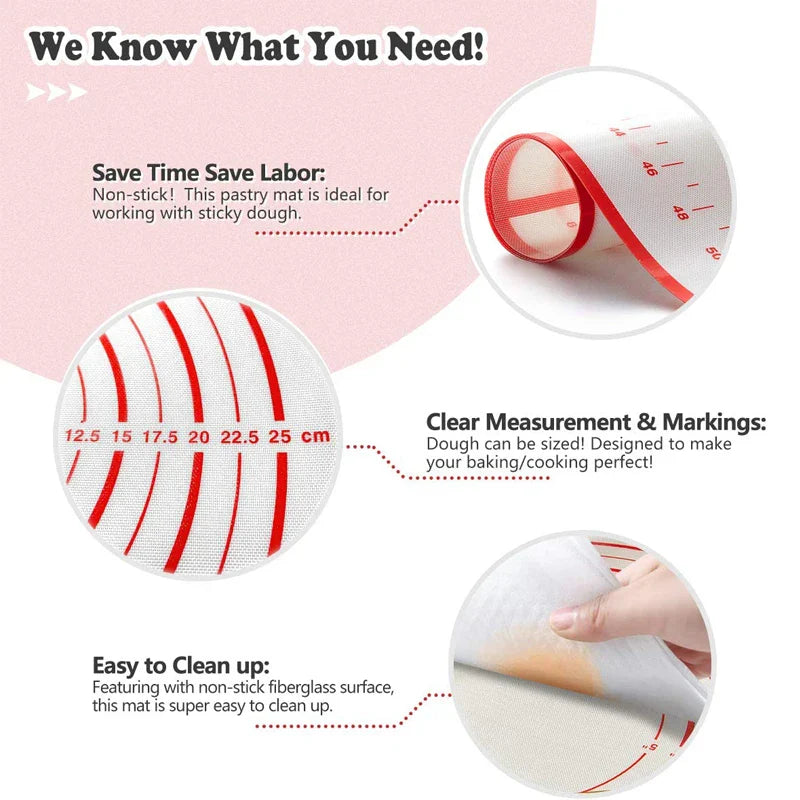 BakeFlex™ Silikonbakmatta | Extra Tjock & Non-stick | Med Måttskala | Perfekt för Utbakning av Deg, Fondant & Bakverk