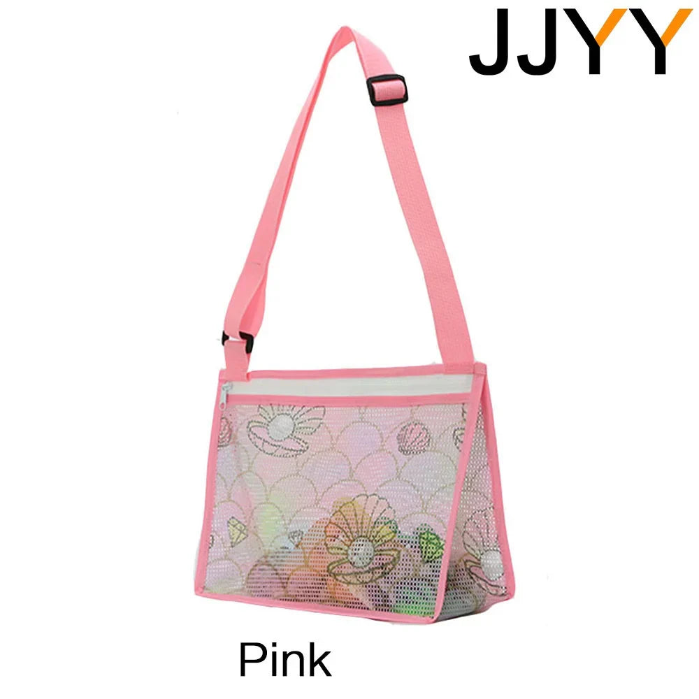 Carvallo Kids Fällbar Strandväska för Barn | Nätväska för Snäckor & Leksaker | Justerbar Bärrem & Dragkedja – 25×20×10 cm