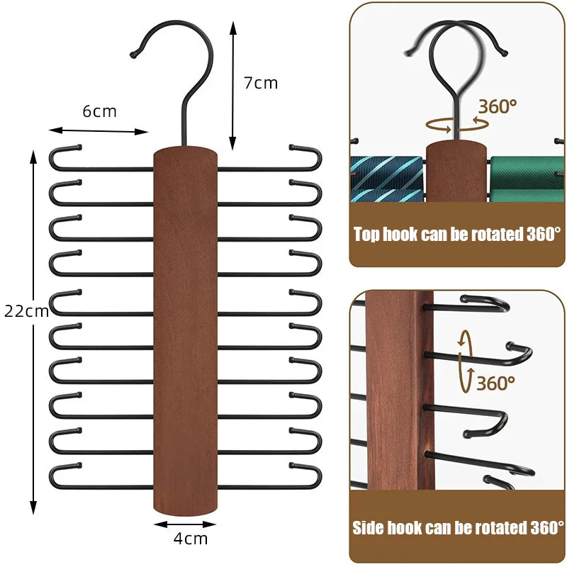 Carvallo Krawattenhalter av trä | 20 krokar | Svängbar & halkskydd | Platsbesparande bälte- & halsdukförvaring