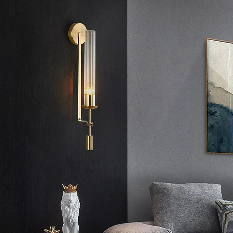 NordicRetro - Guld Vägglampa Med Glasrör