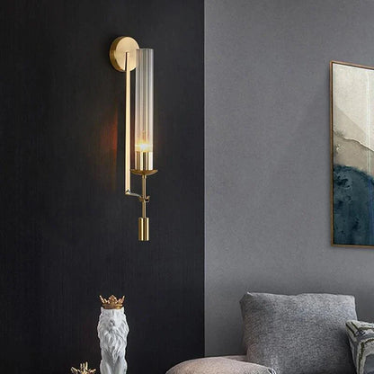 NordicRetro - Guld Vägglampa Med Glasrör