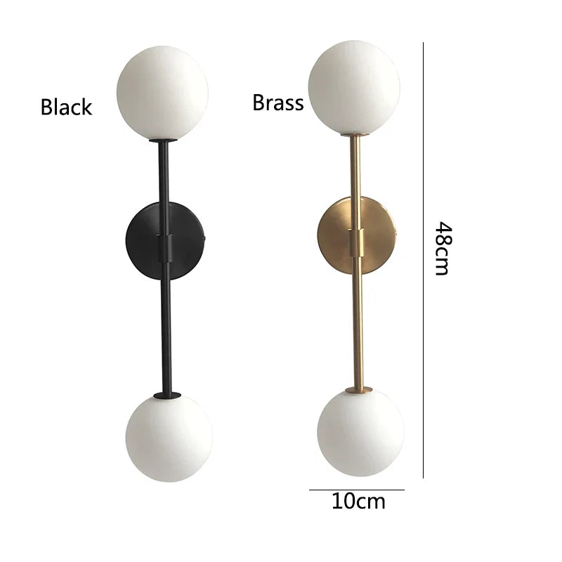 LuxeLED - Guld Vägglampa med Mjölkglasboll och Dubbel G4 Lampa