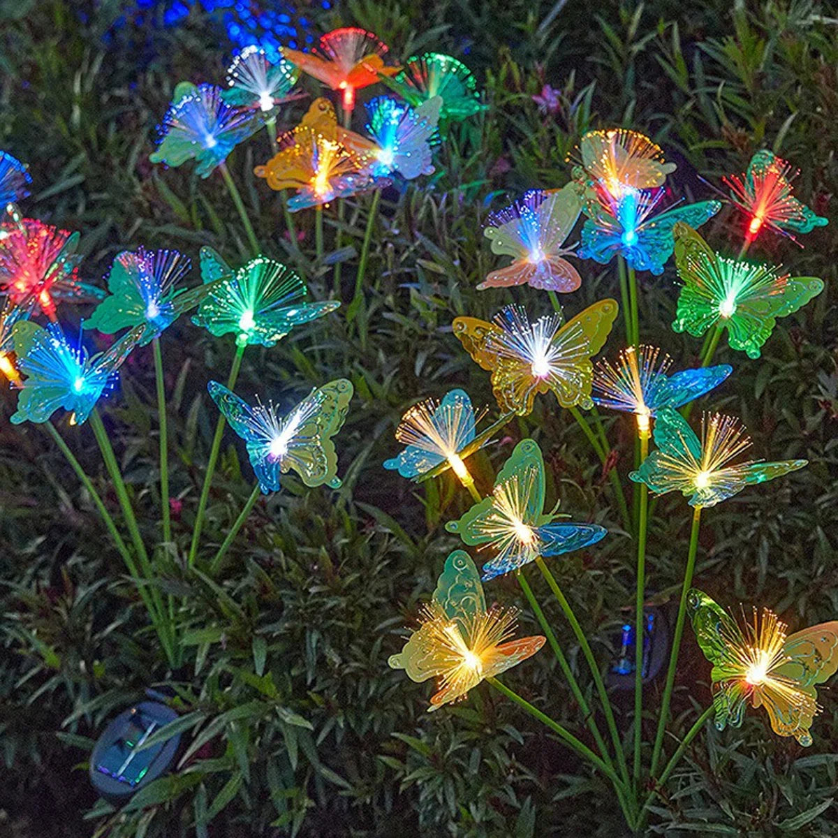 Carvallo ButterflyGlow Solar Trädgårdslampa Fjäril | LED Glasfiber-ljus | Färgväxling & Varmvit | IP65 Vattentät | För Balkong, Trädgård & Dekor