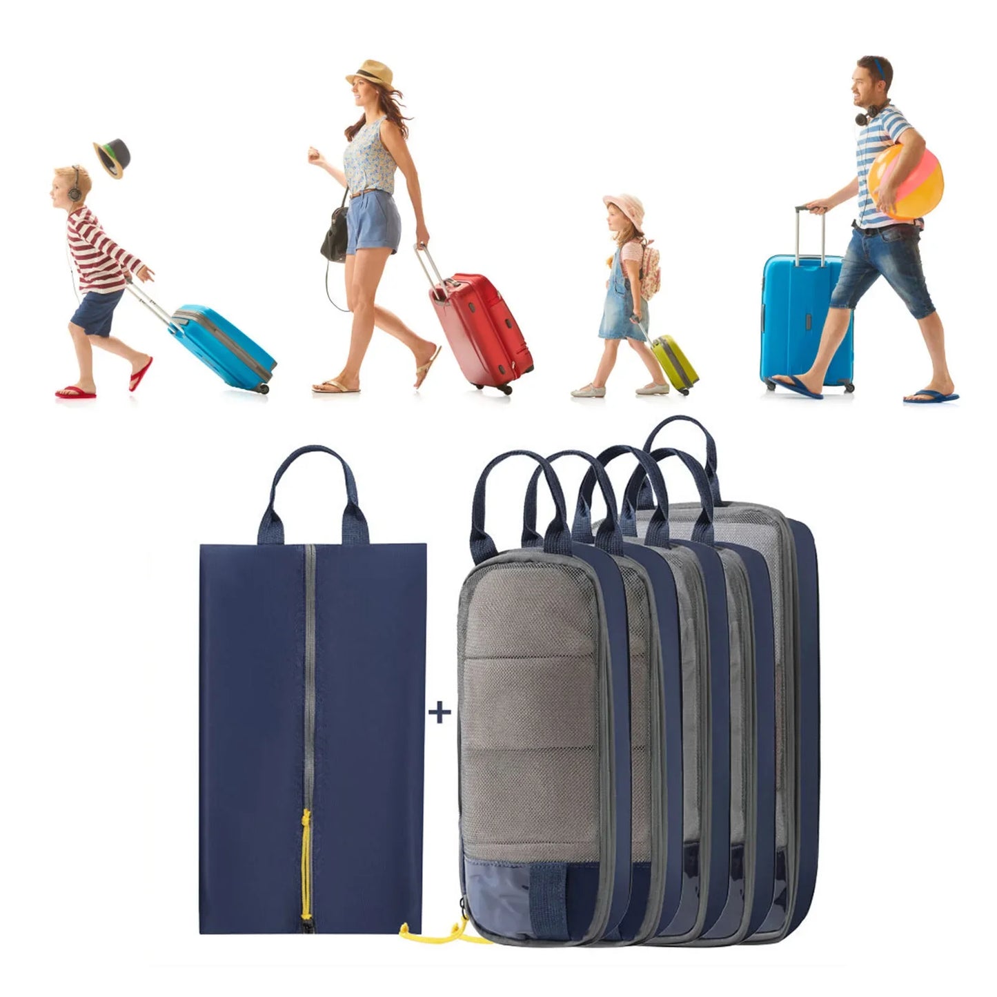 Carvallo Researrangör Set | Kompressionspåsar för kläder & kosmetik | Platsbesparande & rivfast | Oxford-tyg