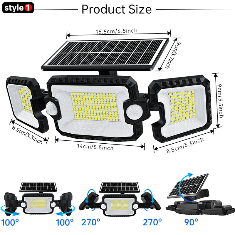 Carvallo MaxView 167 Solar Säkerhetsstrålkastare 167 LEDs | 3 Svängbara huvuden | Rörelsesensor &amp; 3 Ljuslägen | IP65 Vattentät | 2200 Lumen