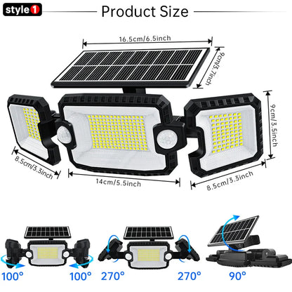 Carvallo MaxView 167 Solar Säkerhetsstrålkastare 167 LEDs | 3 Svängbara huvuden | Rörelsesensor &amp; 3 Ljuslägen | IP65 Vattentät | 2200 Lumen