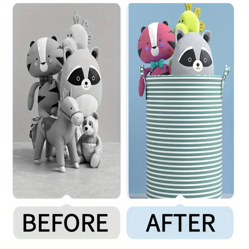 Carvallo Fällbar Tvättkorg med Randigt Mönster | 40×35 cm | Multifunktionell Förvaringskorg för Badrum, Sovrum & Leksaker