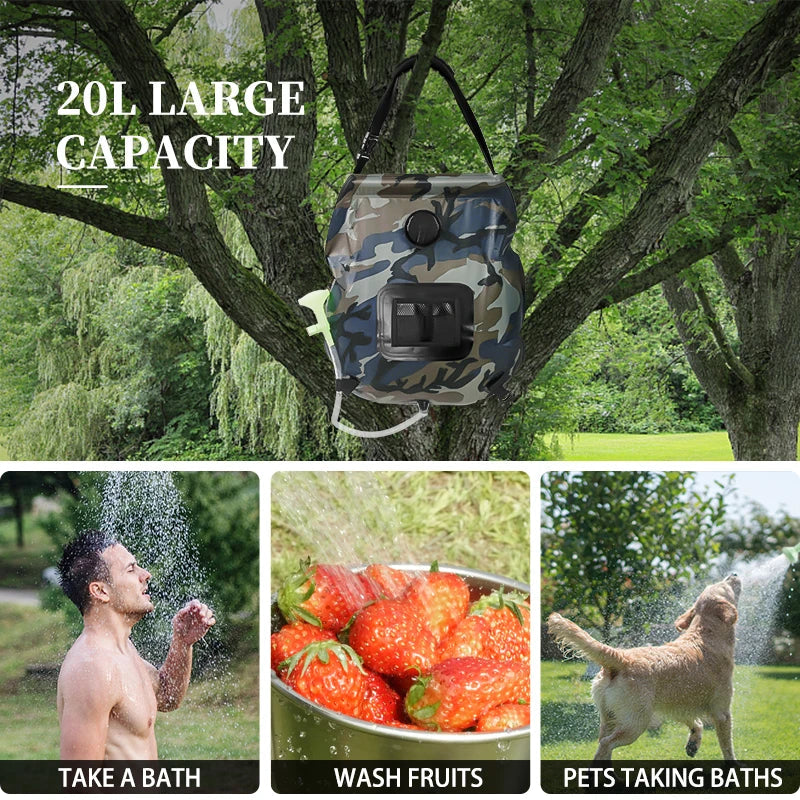 Carvallo SunFlow | 20L volym | Bärbar & Självuppvärmande | Med duschhuvud & slang