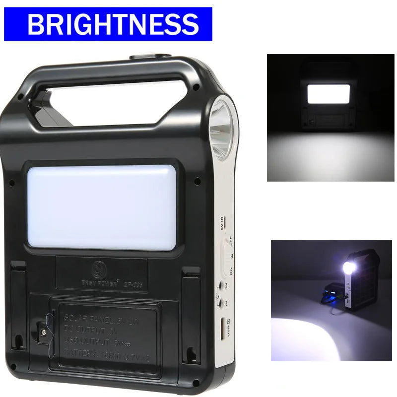 Carvallo Bärbart Solgenerator-set | 15 W med batteri & LED-lampa | USB-laddningsfunktion | För camping, nödbelysning & utomhus | 20,5 × 15 × 5 cm