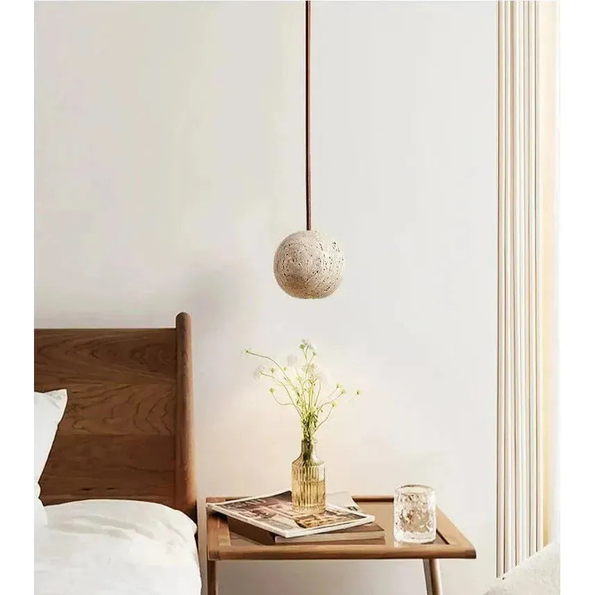 Hänglampa av travertin – Minimalistisk rund LED-hänglampa i Wabi-Sabi-stil