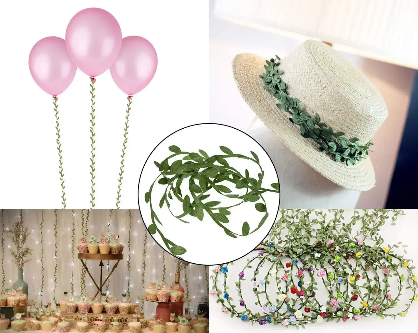 Carvallo Dekoband med konstblad | Grönt bladband | För DIY, bröllop, borddekoration & presentförpackning