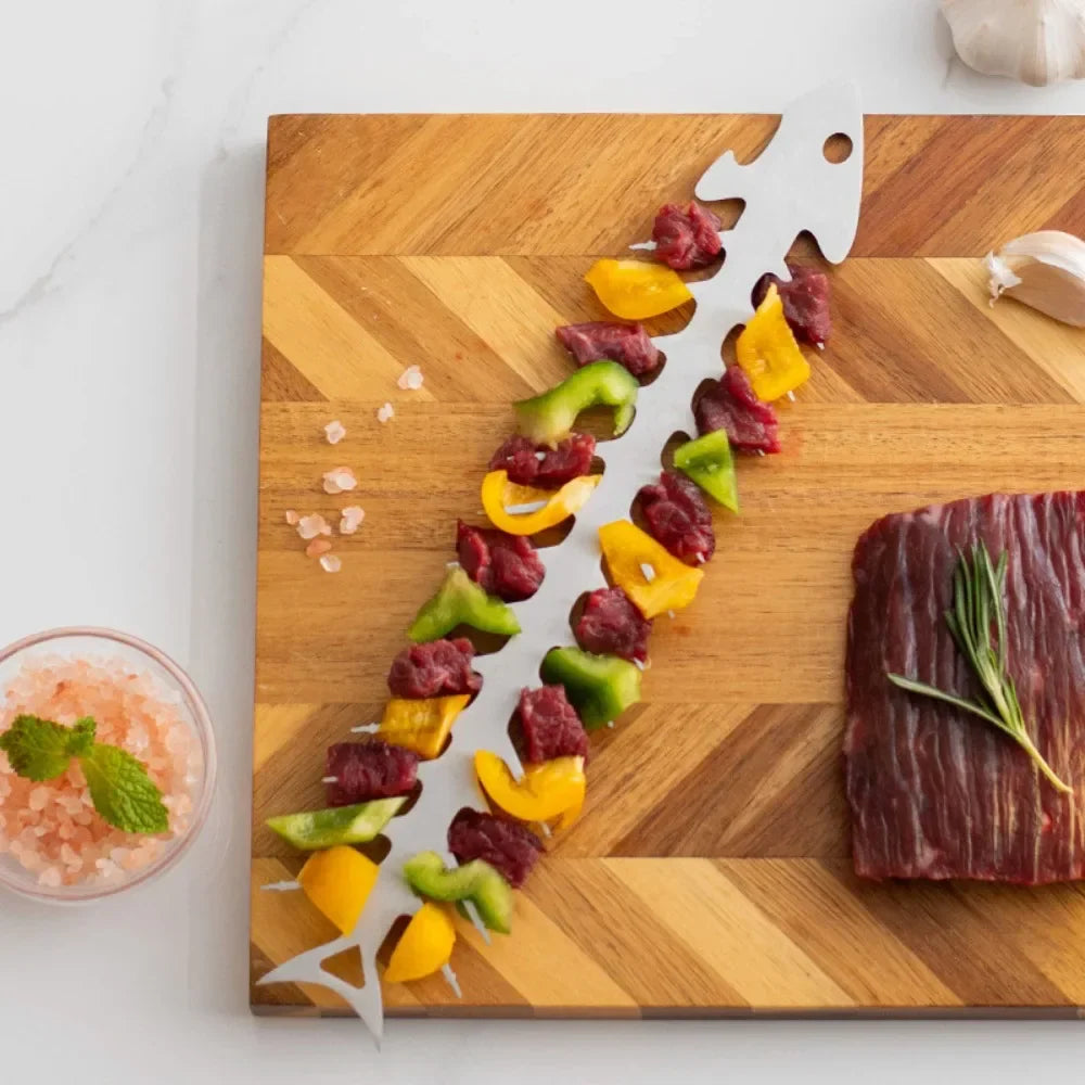 Carvallo Fiskben-formad BBQ-spett | Rostfritt stål | Rostfri & värmebeständig | 30 × 6 cm