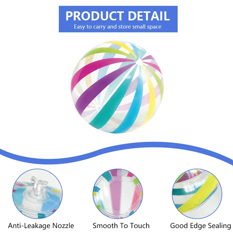 Carvallo Uppblåsbar Strandboll Transparent | Färgglada Randar | PVC Vattenboll för Pool & Fest | 27 cm