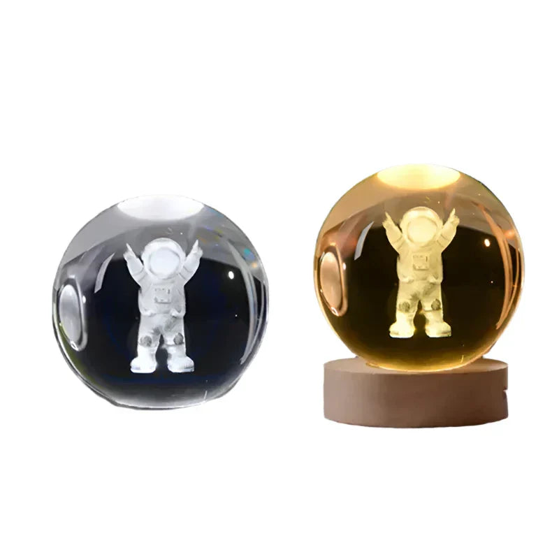 LumiCrystal - 3D LED Nattljus med Stjärnprojektor och Träbas